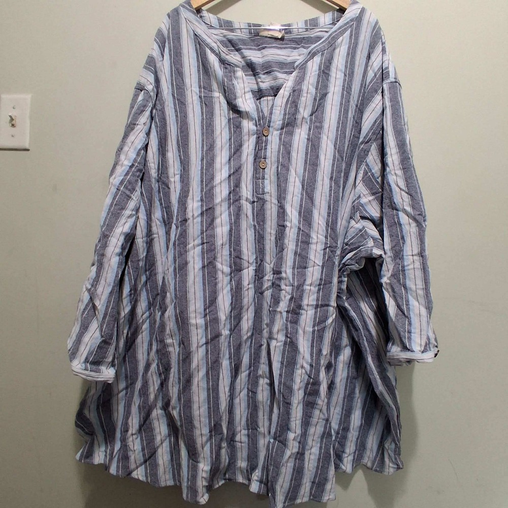 KS Island Blue White Striped Tunic Shirt Top‎ Plus Size 8XL Big